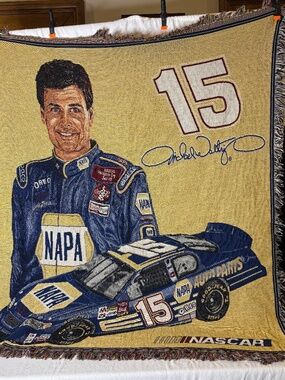 Vintage Nascar Michael Waltrip #15 Woven Tapestry Throw Afghan USA